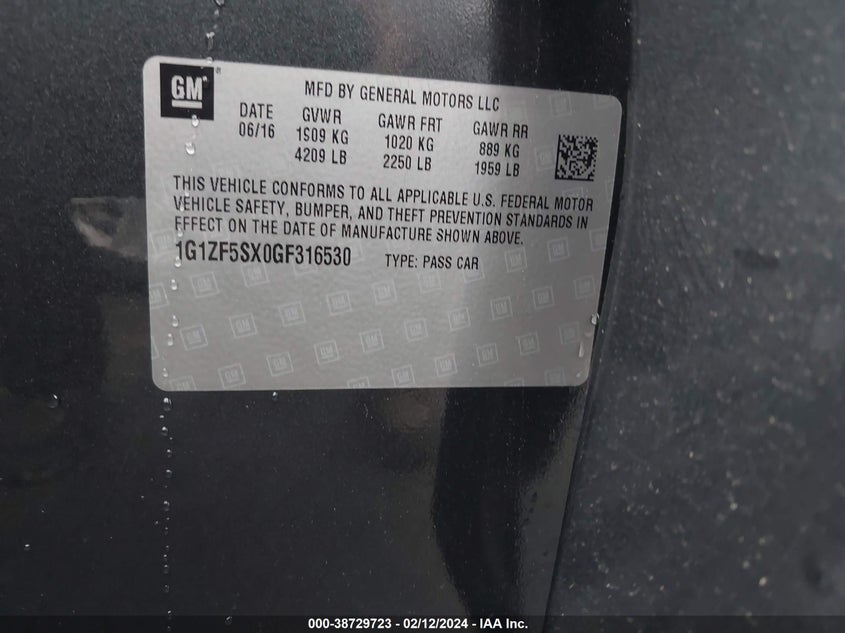 2016 CHEVROLET MALIBU 2LT - 1G1ZF5SX0GF316530