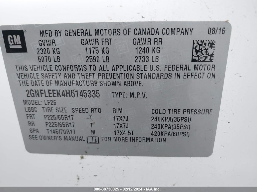 2017 CHEVROLET EQUINOX LS - 2GNFLEEK4H6145335