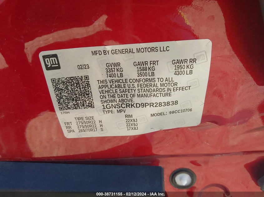 2023 CHEVROLET TAHOE C1500 RST - 1GNSCRKD9PR283838