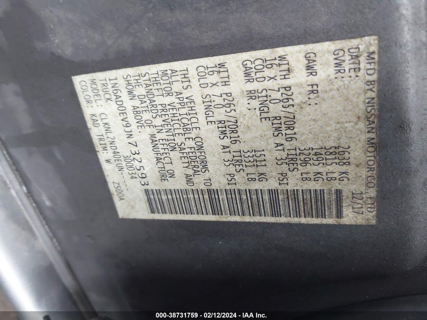 2018 NISSAN FRONTIER S/SV/SL/PRO-4X - 1N6AD0EV9JN732593