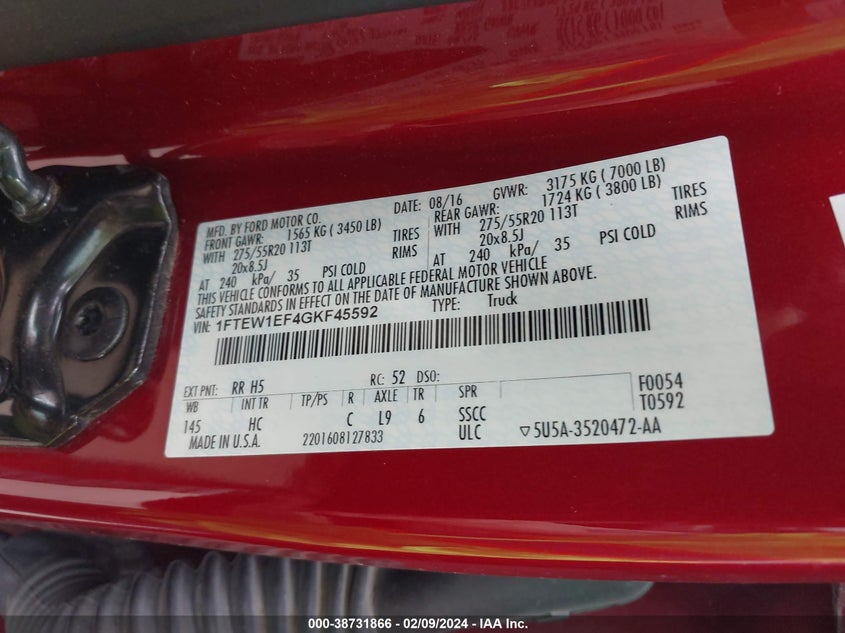 2016 FORD F-150 LARIAT - 1FTEW1EF4GKF45592