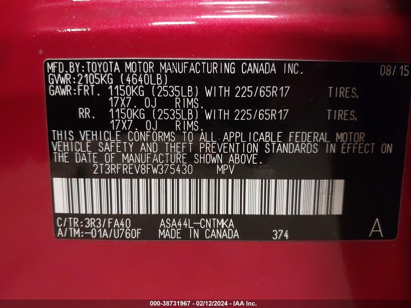 2015 TOYOTA RAV4 XLE - 2T3RFREV8FW375430