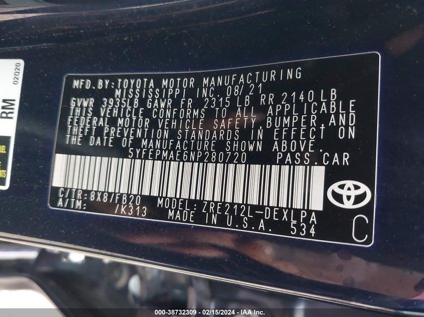 2022 TOYOTA COROLLA LE - 5YFEPMAE6NP280720