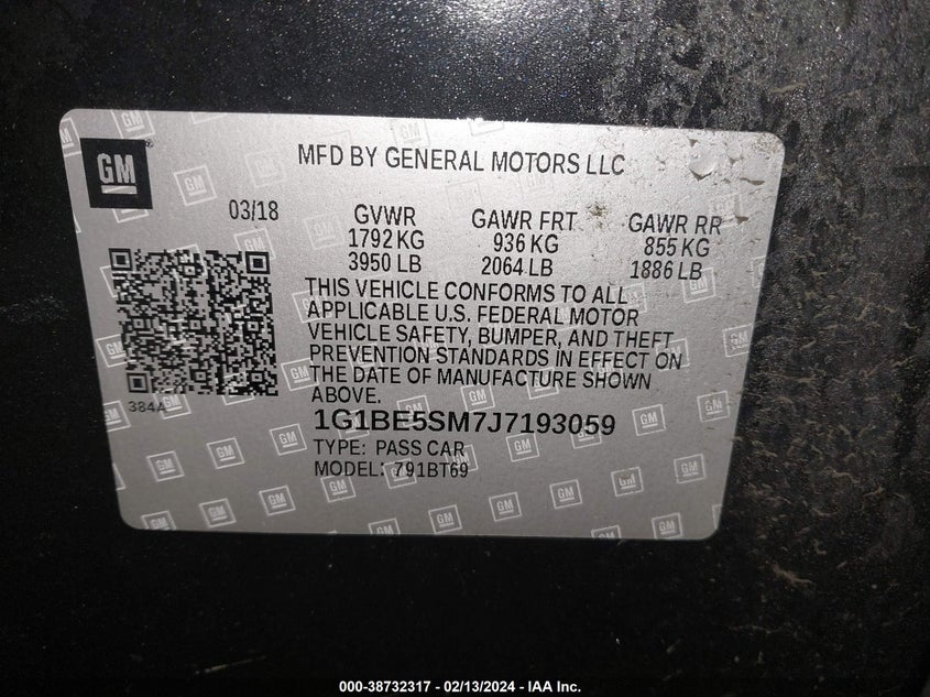 2018 CHEVROLET CRUZE LT AUTO - 1G1BE5SM7J7193059