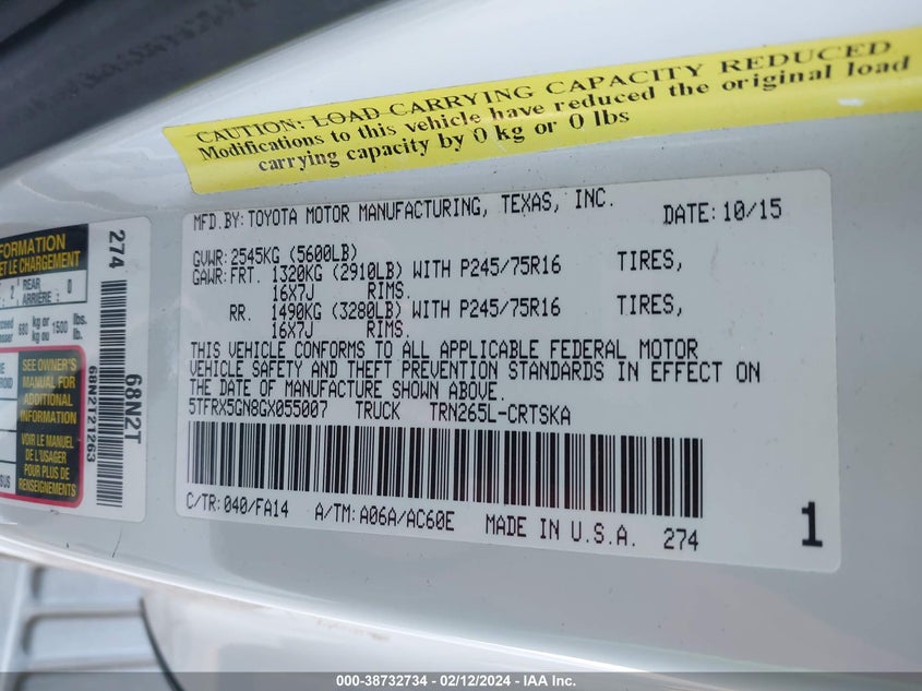 2016 TOYOTA TACOMA SR - 5TFRX5GN8GX055007