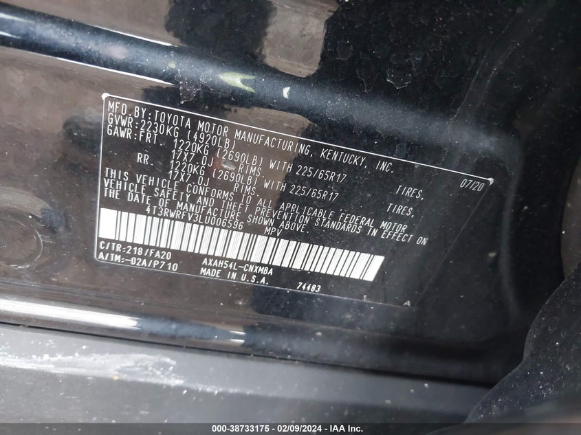 2020 TOYOTA RAV4 XLE HYBRID - 4T3RWRFV3LU006596