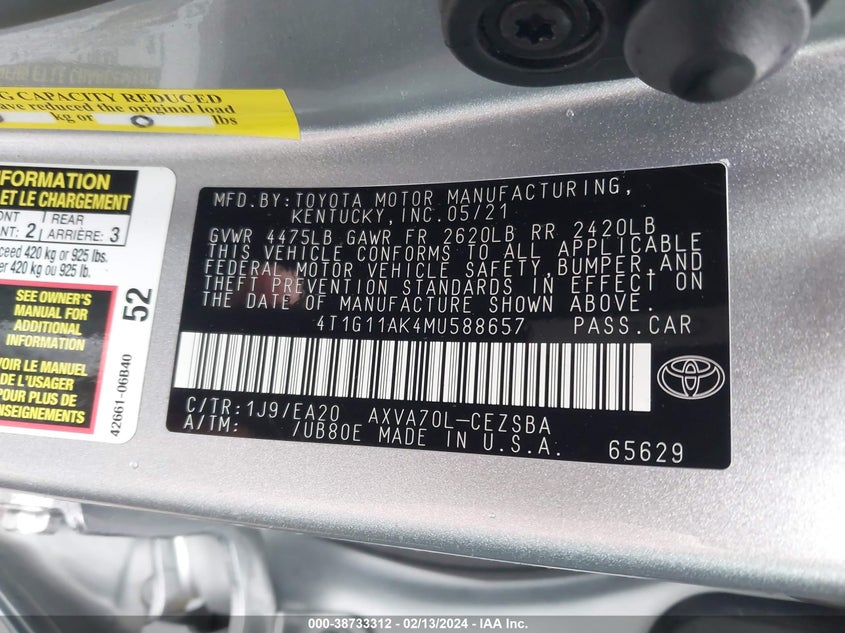 2021 TOYOTA CAMRY SE - 4T1G11AK4MU588657