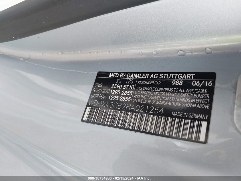 2017 MERCEDES-BENZ S 550 WDDXK8CB2HA021254