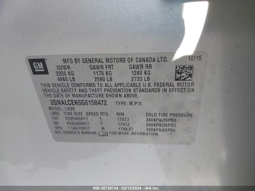 2016 CHEVROLET EQUINOX LT - 2GNALCEK6G6158472