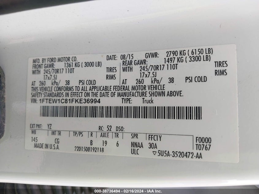 2015 FORD F-150 XL - 1FTEW1C81FKE36994