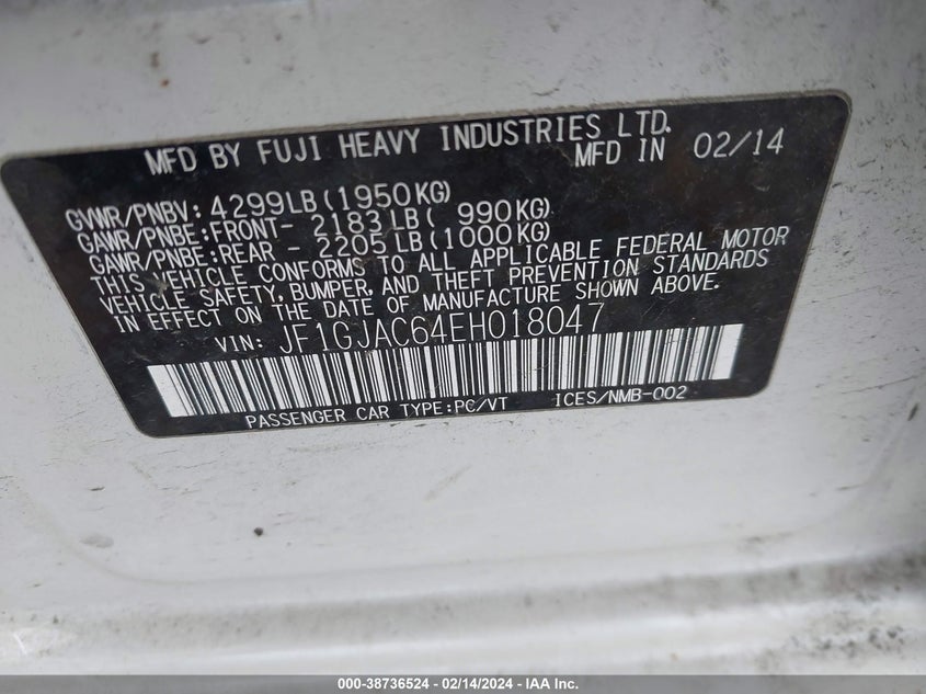 2014 SUBARU IMPREZA 2.0I PREMIUM - JF1GJAC64EH018047