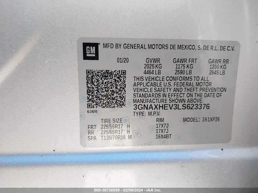 VIN 3GNAXHEV3LS623376 2020 CHEVROLET EQUINOX FWD LS