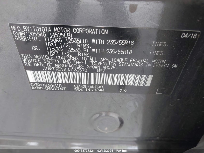 2018 TOYOTA RAV4 LIMITED - JTMYFREV8JJ182570