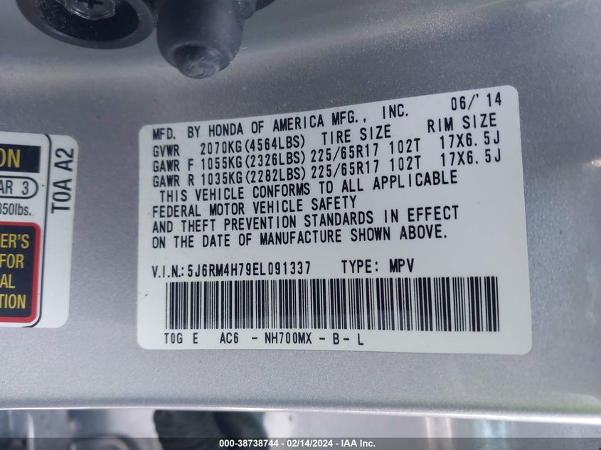 2014 HONDA CR-V EXL - 5J6RM4H79EL091337