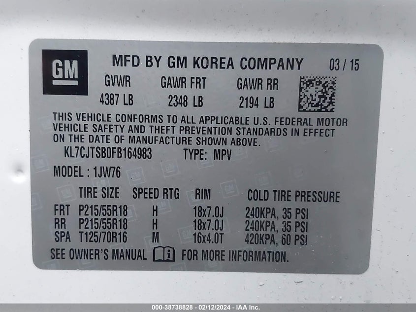 2015 CHEVROLET TRAX LTZ - KL7CJTSB0FB164983