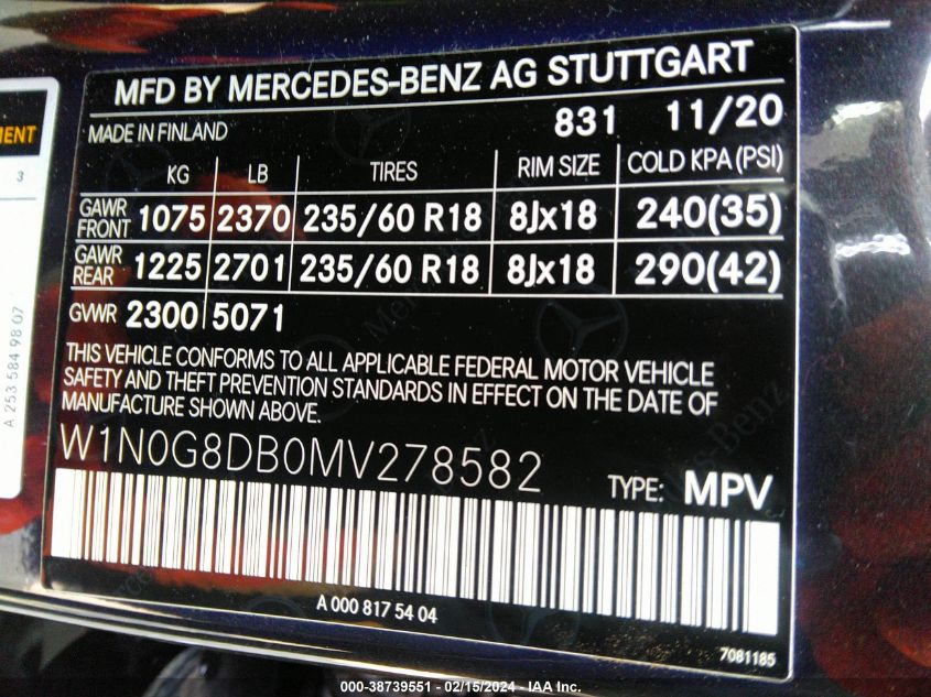 W1N0G8DB0MV278582 2021 Mercedes-Benz Glc 300 Suv