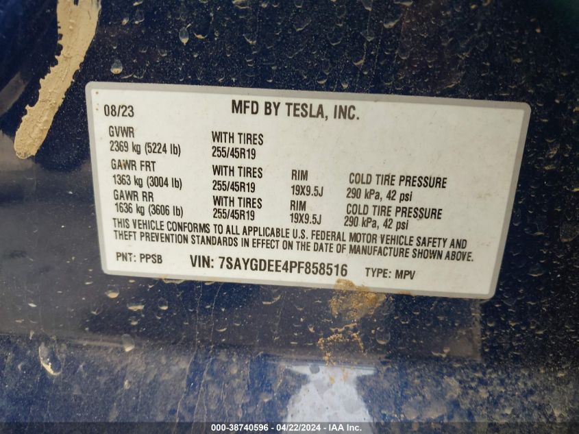 2023 TESLA MODEL Y 7SAYGDEE4PF858516