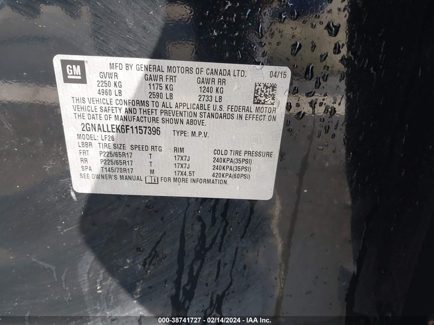 2015 CHEVROLET EQUINOX L - 2GNALLEK6F1157396