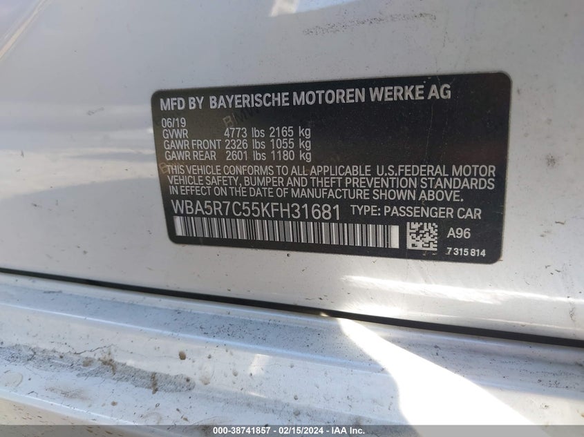 2019 BMW 330I VIN: WBA5R7C55KFH31681
