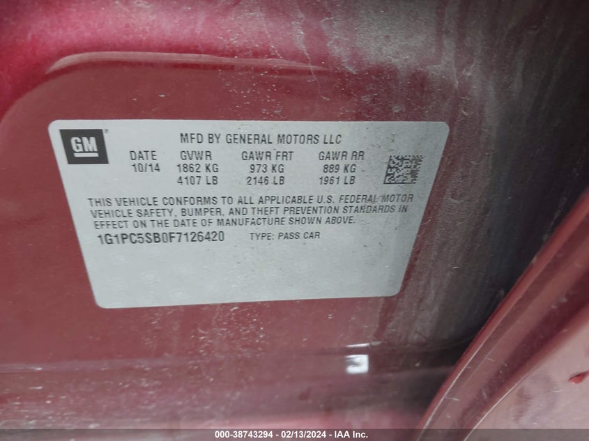 2015 CHEVROLET CRUZE LT - 1G1PC5SB0F7126420