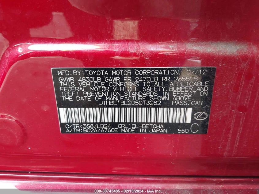 2013 LEXUS GS 350 - JTHBE1BL2D5013282