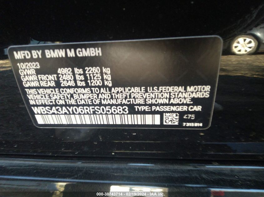 2024 BMW M3 COMPETITION XDRIVE - WBS43AY06RFS05683