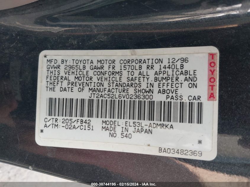 1997 Toyota Tercel Limited Edition VIN: JT2AC52L6V0236300 Lot: 38744195