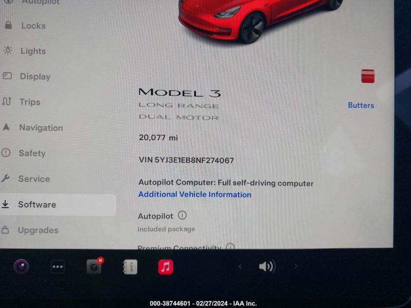 2022 Tesla Model 3 Long Range Dual Motor All-Wheel Drive VIN: 5YJ3E1EB8NF274067 Lot: 38744601