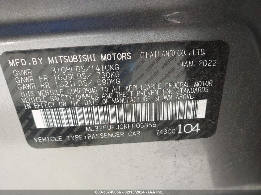 ML32FUFJ0NHF05856 2022 Mitsubishi Mirage G4 Black Edition/Es/Le