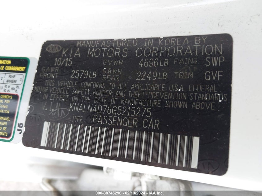 2016 KIA CADENZA KNALN4D76G5215275