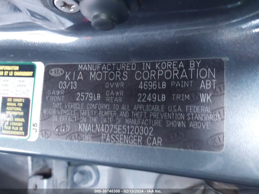 2014 KIA CADENZA PREMIUM KNALN4D75E5120302