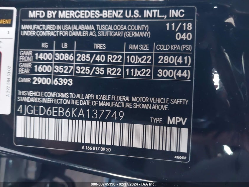 2019 MERCEDES-BENZ AMG GLE 43 COUPE 4MATIC 4JGED6EB6KA137749