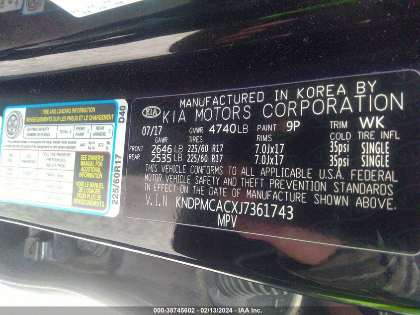 VIN KNDPMCACXJ7361743 2018 KIA SPORTAGE LX