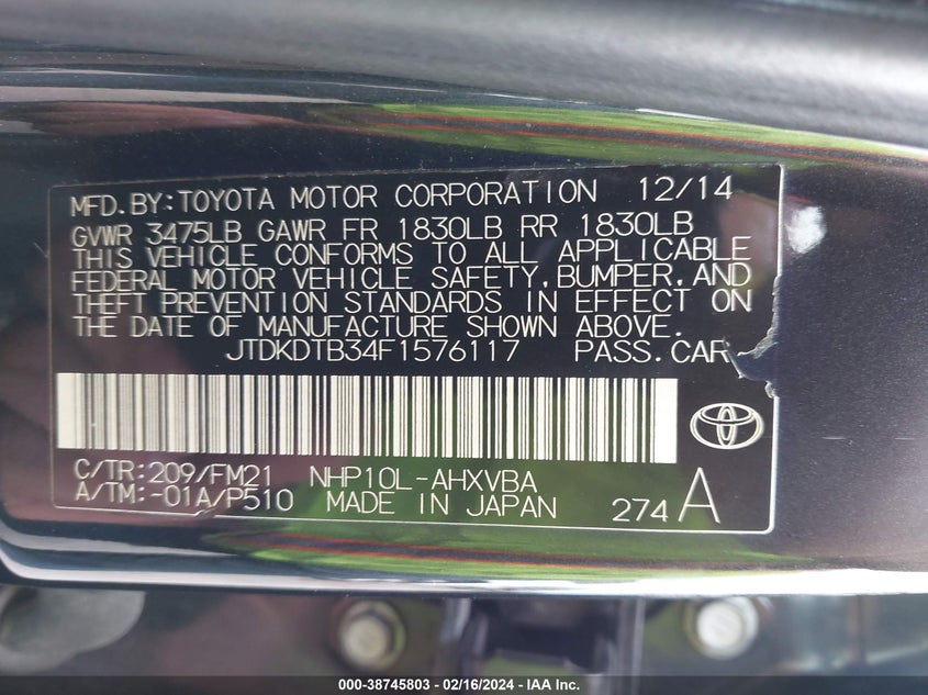 2015 TOYOTA PRIUS C TWO - JTDKDTB34F1576117