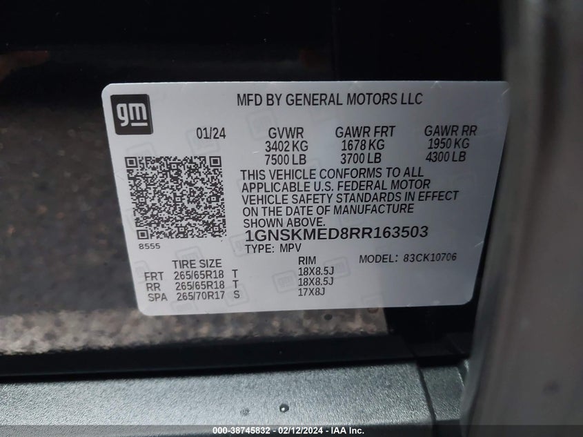 2024 CHEVROLET TAHOE 4WD LS - 1GNSKMED8RR163503