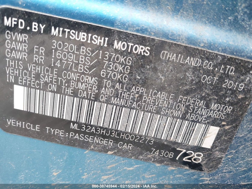 2020 MITSUBISHI MIRAGE ES - ML32A3HJ3LH002273