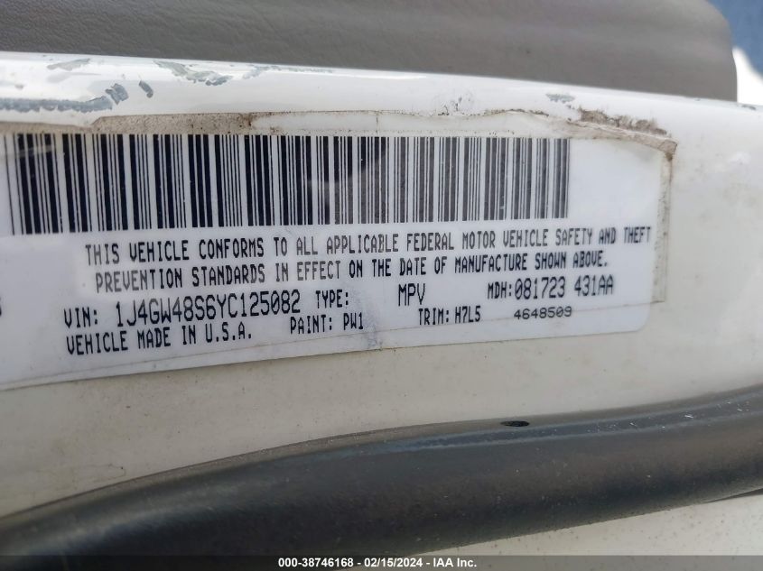 2000 Jeep Grand Cherokee Laredo VIN: 1J4GW48S6YC125082 Lot: 38746168