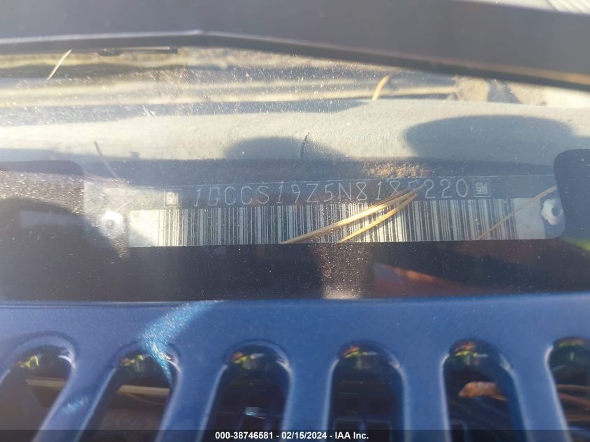 1992 Chevrolet S Truck S10 VIN: 1GCCS19Z5N8185220 Lot: 38746581