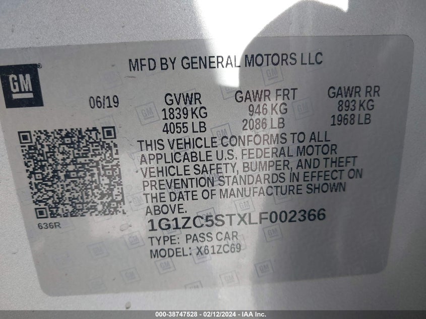 2020 CHEVROLET MALIBU FWD 1FL - 1G1ZC5STXLF002366