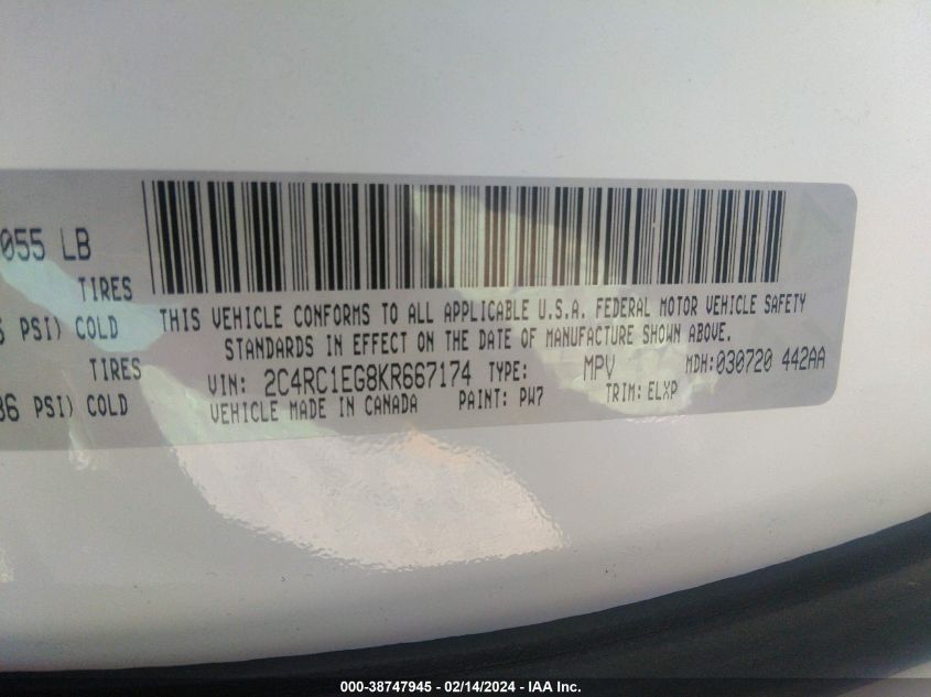 2019 Chrysler Pacifica Touring L Plus VIN: 2C4RC1EG8KR667174 Lot: 38747945