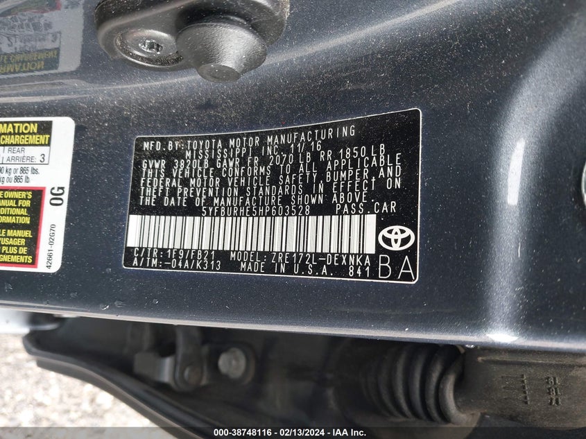 2017 TOYOTA COROLLA LE - 5YFBURHE5HP603528