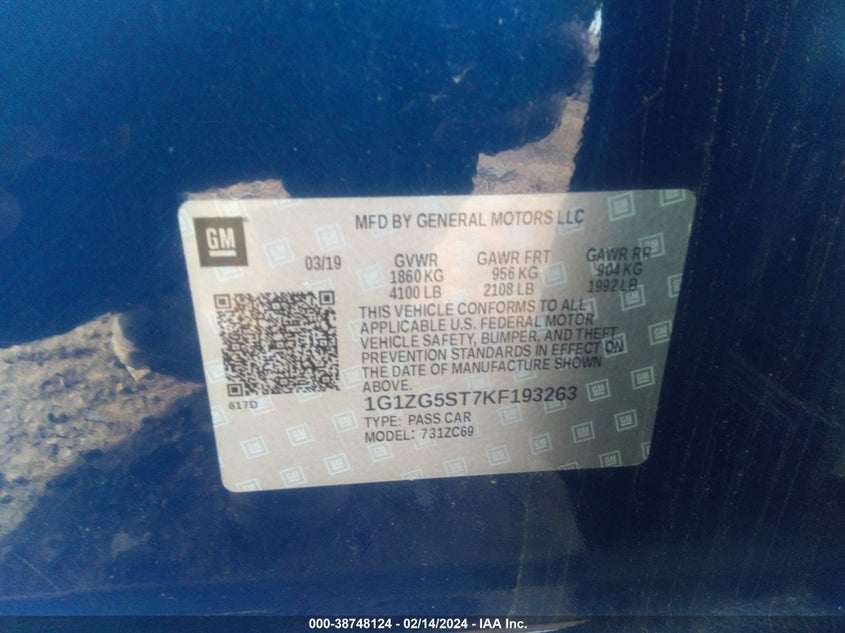 2019 CHEVROLET MALIBU RS - 1G1ZG5ST7KF193263