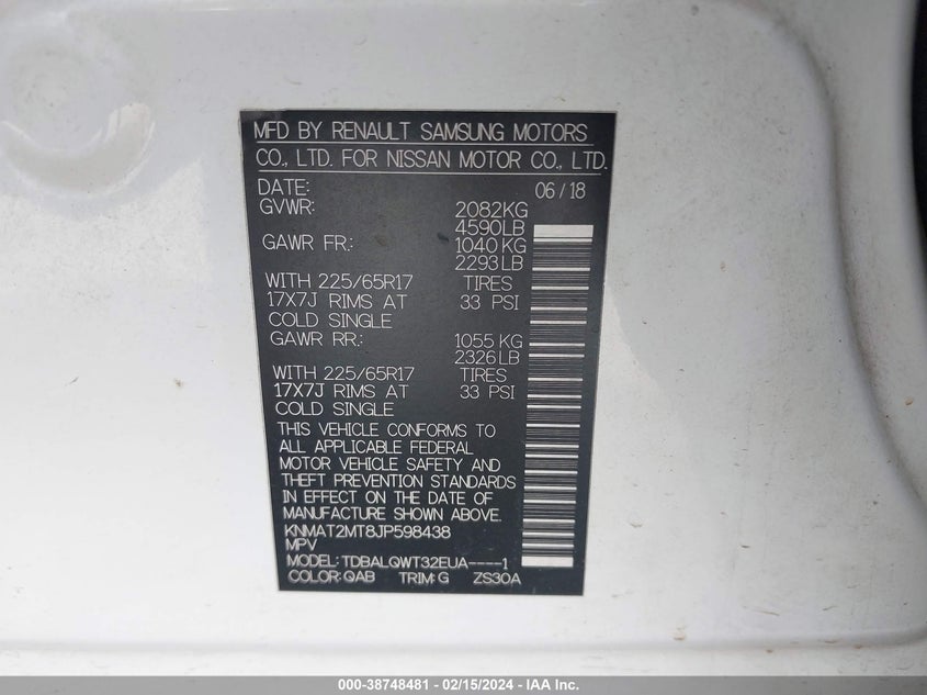 2018 NISSAN ROGUE SV - KNMAT2MT8JP598438