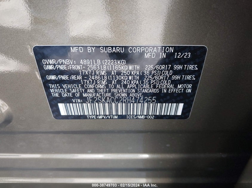 2024 SUBARU FORESTER PREMIUM - JF2SKACC2RH474255