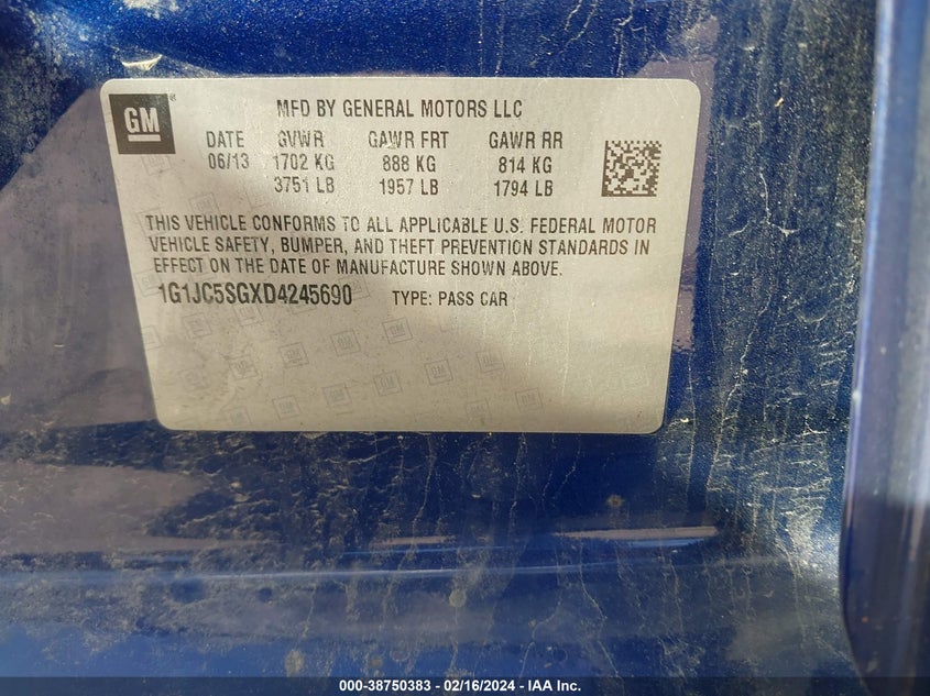 2013 CHEVROLET SONIC LT AUTO - 1G1JC5SGXD4245690