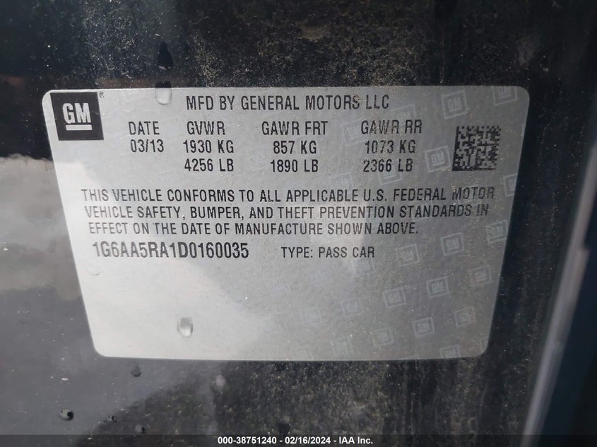 2013 CADILLAC ATS STANDARD - 1G6AA5RA1D0160035