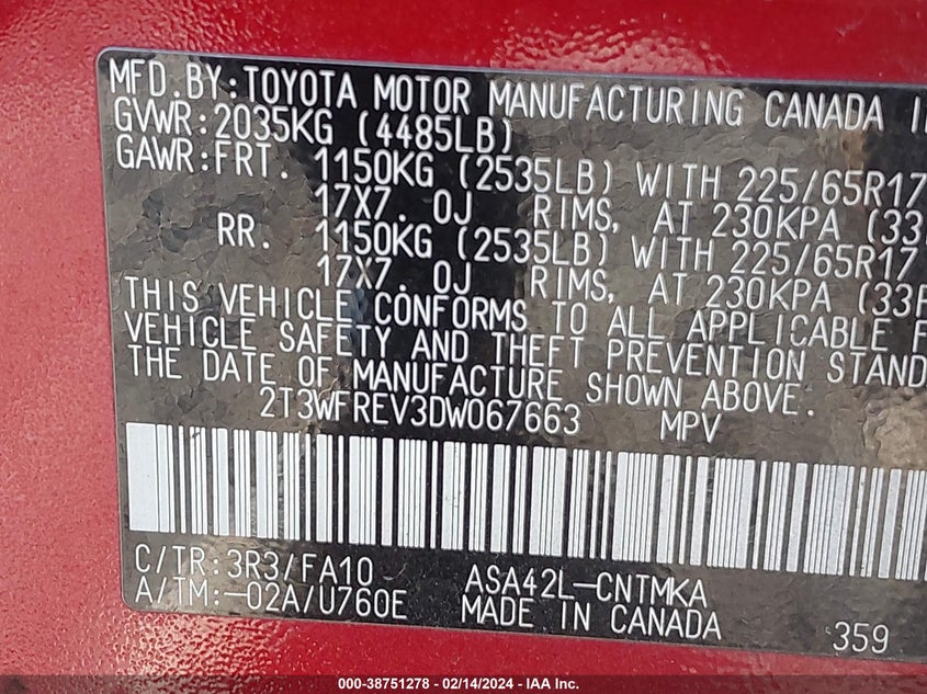 2013 TOYOTA RAV4 XLE - 2T3WFREV3DW067663