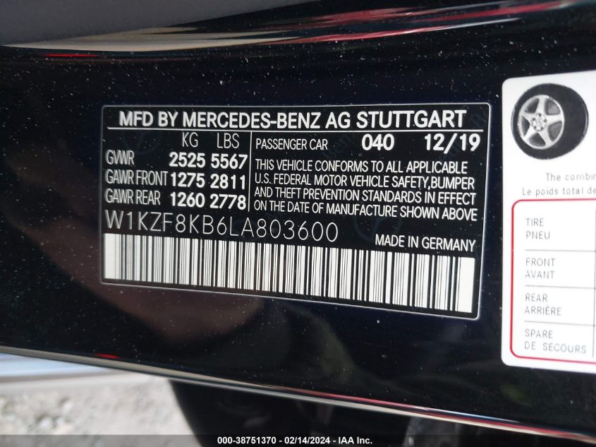 VIN W1KZF8KB6LA803600 2020 MERCEDES-BENZ AMG E 63 no.9