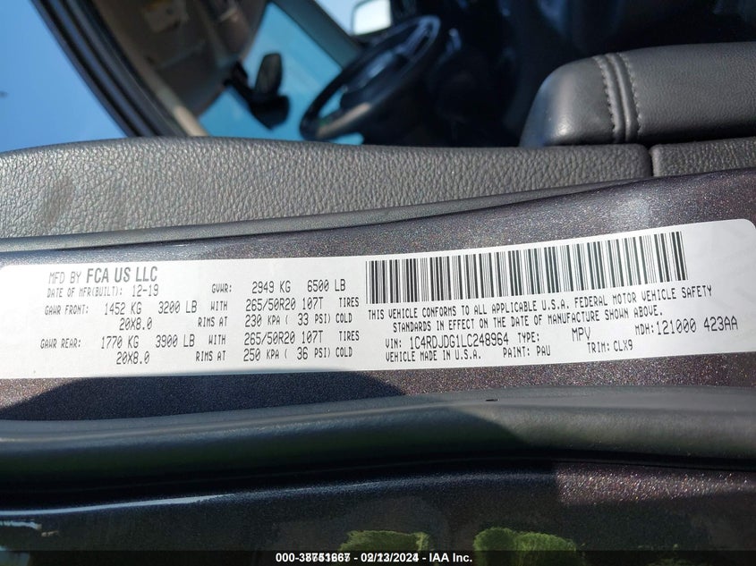 2020 DODGE DURANGO GT AWD - 1C4RDJDG1LC248964