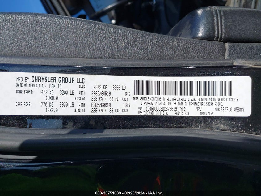 2013 DODGE DURANGO CREW - 1C4RDJDG8DC670019